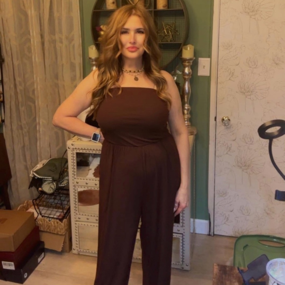 Chocolate Brown Strapless Wide Leg Jumpsuit • Size M • NWT